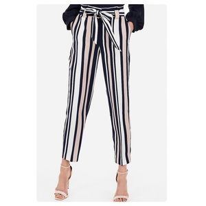 Express Striped High Waist Paper Bag Pants